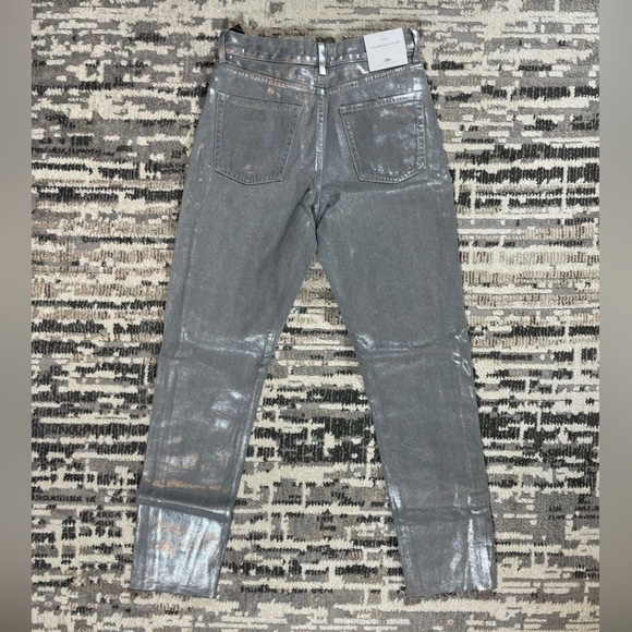 New Zara Midrise Metallic Sparkle Slim Straight Silver Grey Jeans - Picture 10 of 13